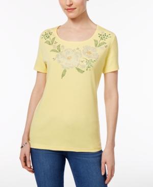 Karen Scott Embellished Floral Graphic Top, Only At Macy's