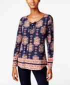 Style & Co. Lace-up Peasant Top, Only At Macy's