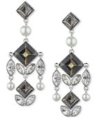 Givenchy Silver-tone Square Crystal And Imitation Pearl Chandelier Earrings