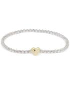 Beaded Heart Stretch Bracelet In Sterling Silver And 10k Gold
