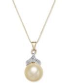 Cultured Golden South Sea Pearl (9mm) And Diamond Accent Pendant Necklace In 14k Gold