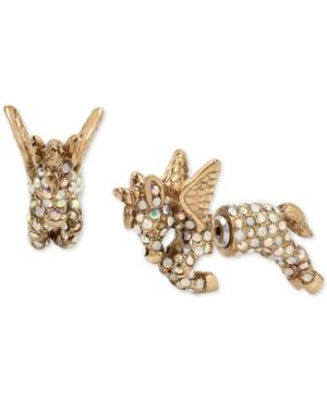 Betsey Johnson Gold-tone Pave Unicorn Front-back Earrings