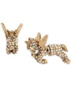 Betsey Johnson Gold-tone Pave Unicorn Front-back Earrings