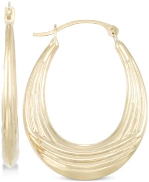 Ribbed Textured Oval Hoop Earrings In 10k Gold