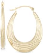 Ribbed Textured Oval Hoop Earrings In 10k Gold