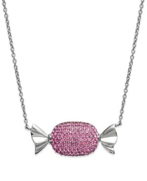 Simone I. Smith Platinum Over Sterling Silver Necklace, Pink Crystal Candy Pendant