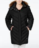 Kenneth Cole Plus Size Faux-fur-trim Chevron Quilted Down Puffer Coat