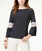 Tommy Hilfiger Printed Lace-inset Top, Created For Macy's
