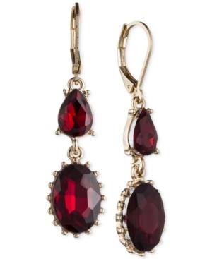 Nine West Gold-tone & Red Stone Drop Earrings