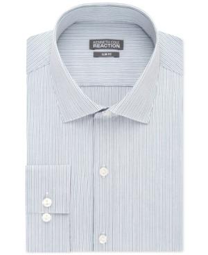 Kenneth Cole Reaction Slim-fit Performance Pool Blue Multi Stripe Dress Shirt