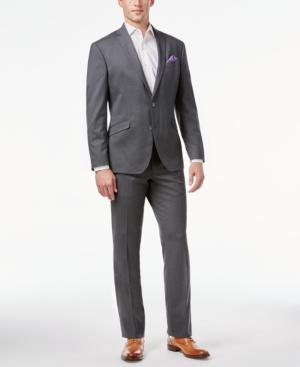 Kenneth Cole Reaction Techni-cole Medium Gray Boxcheck Slim-fit Suit