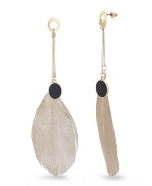 Catherine Malandrino Women's Pink Feather Yellow Gold-tone Drop Earrings