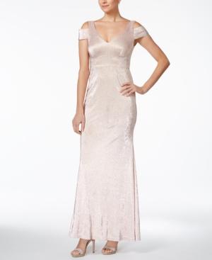 Calvin Klein Cold-shoulder Metallic Gown