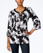 Jm Collection Printed Lace-up Top, Only At Macy's