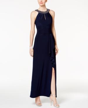 Vince Camuto Embellished Keyhole Halter Gown
