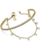Kate Spade New York Gold-tone Imitation Pearl And Crystal Chain And Cuff Bracelet