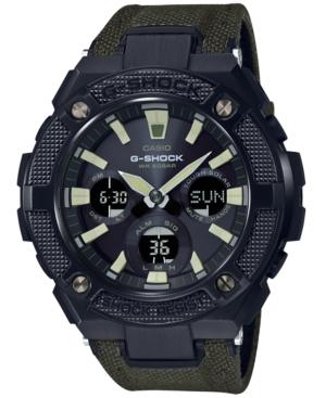 G-shock Men's Solar Analog-digital G-steel Green Cordura Nylon & Leather Strap Watch 52mm