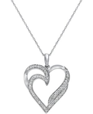 Diamond Double Heart Pendant Necklace In 10k White Gold (1/4 Ct. T.w.)