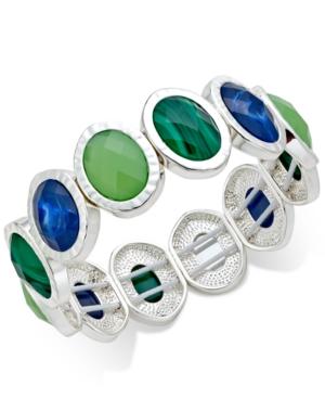 Charter Club Silver-tone Oval-cut Stone Stretch Bangle Bracelet, Only At Macy's