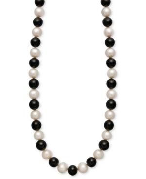 Cultured Freshwater Pearl (7-1/2-8-1/2mm) And Onyx (85 Ct. T.w.) Strand Necklace In 14k Gold