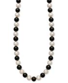Cultured Freshwater Pearl (7-1/2-8-1/2mm) And Onyx (85 Ct. T.w.) Strand Necklace In 14k Gold