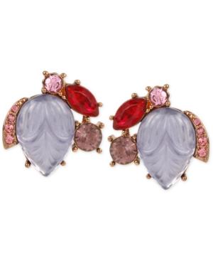 Betsey Johnson Rose Gold-tone Etched Stone And Crystal Stud Earrings