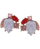Betsey Johnson Rose Gold-tone Etched Stone And Crystal Stud Earrings