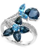 Ocean Bleu By Effy Blue Topaz (5-1/3 Ct. T.w.) And Diamond (1/5 Ct. T.w.) Flower Ring In 14k White Gold