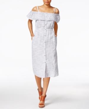 Lucky Brand Linen Printed Off-the-shoulder Dress