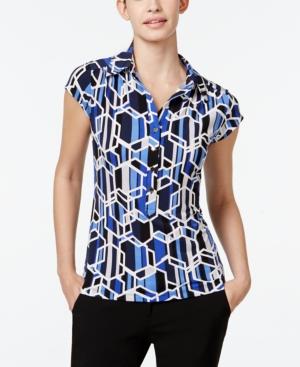 Alfani Geo-print Cap-sleeve Polo Top, Only At Macy's