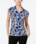 Alfani Geo-print Cap-sleeve Polo Top, Only At Macy's