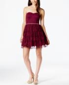 City Triangles Juniors' Embellished Strapless Lace Fit-and-flare Dress