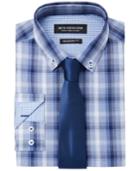 Nick Graham Men's Fitted Shadow Plaid Dress Shirt & Solid Tie Set