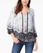 Style & Co Printed Ribbon-tie Top, Created For Macy's
