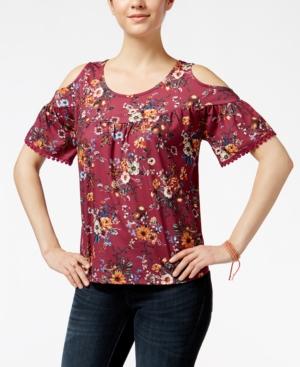 Gypsies And Moon Dust Juniors' Floral-print Cold-shoulder Top