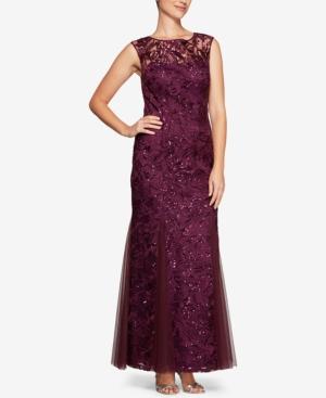 Alex Evenings Sequined Embroidered Illusion Gown
