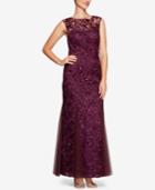Alex Evenings Sequined Embroidered Illusion Gown