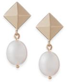 Cultured Freshwater Pearl And Pyramid Drop Earrings In 14k Gold