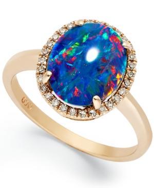 14k Rose Gold Ring, Opal Triplet And Diamond (1/10 Ct. T.w.) Oval-shaped Ring