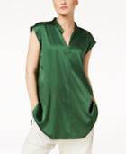 Eileen Fisher Silk-blend Mandarin-collar Top
