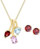 18k Gold-plated Sterling Silver Triple-stone Pendant Necklace And Stud Earrings