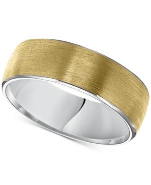 Two-tone Rolled Edge Wedding Band In 14k Gold & White Gold