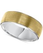 Two-tone Rolled Edge Wedding Band In 14k Gold & White Gold