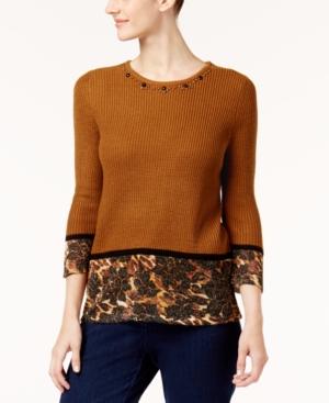 Alfred Dunner Jungle Love Embellished Metallic Sweater