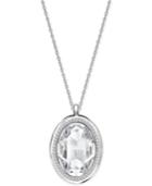 Swarovski Silver-tone Oval Halo Pendant Necklace