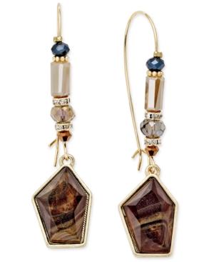 Inc International Concepts Gold-tone Brown Stone And Bead Wire Drop Earrings, Only At Macy's