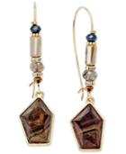 Inc International Concepts Gold-tone Brown Stone And Bead Wire Drop Earrings, Only At Macy's