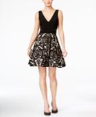 Xscape Petite Embroidered V-neck Fit & Flare Dress