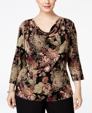Msk Plus Size Printed Draped Glitter Blouse