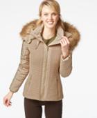 Jones New York Faux-fur-hood Quilted Knit Jacket